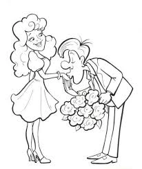 A man comes to his beloved with a bouquet of flowers for coloring
